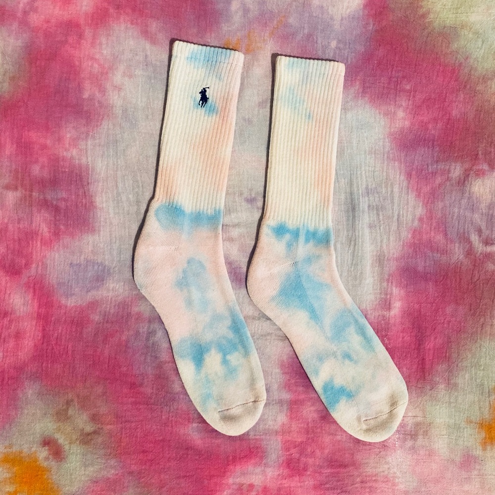 Polo hand dye calf high tie dye socks